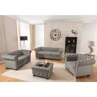 S-Style Möbel Polstergarnitur Chesterfield 3+2+1 Cleo Blink aus Samt mit Kristallsteppung, (1x 3-Sitzer-Sofa, 1x 2-Sitzer-Sofa, 1x Sessel), mit Wellenfederung