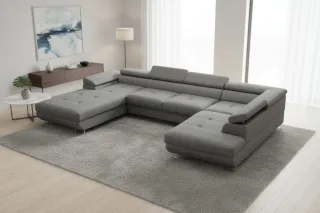 Wohnlandschaft Schlafsofa GIANLUCA in Stoff Gerra Grau Ottomane 105 cm Links