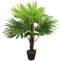 Kunstpalme künstliche Fächerpalme mit 9 Palmenwedel wie echt Kunstpflanze Fächerpalme, Arnusa, Höhe 90 cm, Dekopalme im beschwerten Topf