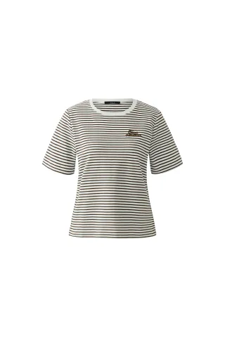 Oui - T-Shirt dk brown offwhite - Gr. - 36