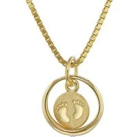 trendor Kette mit Anhänger Taufring Babyfüße Gold 585 / 14 Karat mit vergoldeter Kette