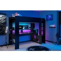 Parisot Hochbett Gaming-Bett, mit Schreibtisch, USB Anschluss, LED, viel Stauraum ideal für kleine Räume, TOPSELLER!