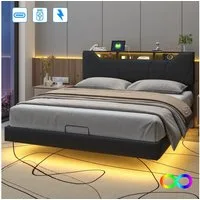Furnishings Home Polsterbett 140x200 cm LED Doppelbett Stauraumbett (1-tlg., Hydraulisch hebbarer Stauraum), Mit LED-Beleuchtung, Bettkasten, Kunstleder, 140x200 cm