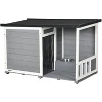 PawHut Hundehütte mit 2 Fressnäpfen, Veranda, wetterbeständig, BxTxH: 103x62x66 cm