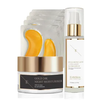 ANTI-WRINKLE Nachtfeuchtigkeitsspender 24K GOLD+COLLAGEN GOLD UNDER EYE PATCH 24K GOLD - 5X2 PADS + Hyaluronsäure & Collagen Serum - 60ml