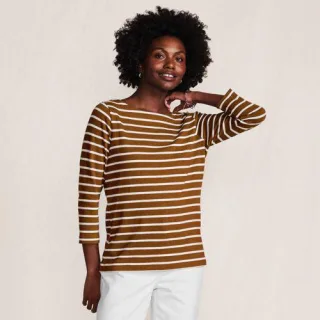 Gestreiftes Baumwollshirt mit 3/4-Ärmeln für Damen, Damen, size: regular, Braun, Baumwolle, by Lands' End