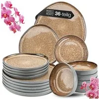 Moritz & Moritz Kombiservice ORGANIC Beige Geschirrset für 36tlg (36-tlg), 12 Personen, Steinzeug, Kombigeschirr für 12 Personen