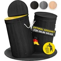 HANDFILL Flaschensammler Wäschekorb, Pfandflaschensammler & für Gelbe Säcke Rund Bambus 55L (Mehrzweck Bambusständer Set für Gelbe Säcke, Pfandflaschen & Wäsche, Bambus Pfandflaschen- & Wäschesack-Ständer Set für Zuhause), Vielseitiger Bambus Pfandfl