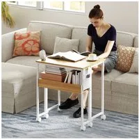 HOMCOM Schreibtisch Klappbar Kleiner 63 cm mit Rollen (Klappschreibtisch, 1-St., Platzsparend Computertisch), mit Regal, Aufbewahrungstasche, für Home Office, Natur