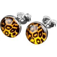 viva-adorno Paar Ohrstecker Damen Ohrringe rund Edelstahl Schwarz Leoprint Leopard, Leopardenmuster