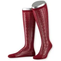 Lusana Trachtensocken Trachtenstrümpfe Damen - L370 - bordeaux, schwarz, weiß