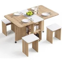Mondeer Essgruppe Esstisch mit 4 Hockern, Platzsparend, 3-in-1-Funktion, Rollbar & Stabil 120x80 cm