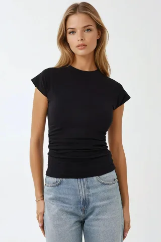Figurbetontes Rundhals-Kurzarm-T-Shirt