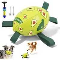 BlingBin Tierball Interaktives Hundespielzeug Hundefußball mit Griff und Pumpe, PU-Leder, 1 Stück (1-tlg) Interaktiver Hundeball (20 cm) für Drinnen, Draußen und im Wasser