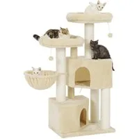 MSMASK Kratzbaum groß für Katzen stabil mit Sisal-Kratzstangen, 2 Aussichtsplattform