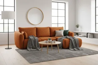 Ecksofa mit Schlaffunktion RUDEN Sofa in Stoff Bello Terracotta Ottomane Rechts
