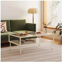 en.casa Couchtisch, »Lindau« mit Glasplatte 100 x 50 x 46 cm Cremeweiß