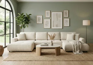 Wohnlandschaft mit Schlaffunktion BRUSK MAX Sofa in Stoff Pop Creme