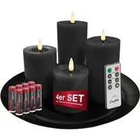 LC Home LED-Kerze Candela Lights LED Kerzen 4er Set Stumpenkerze inkl. Kerzenteller