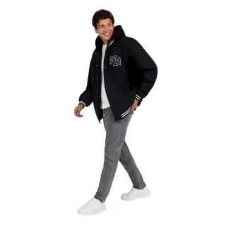 Minoti - Varsity-Jacke (US-College-Stil) für Herren, Abnehmbar (Schwarz)