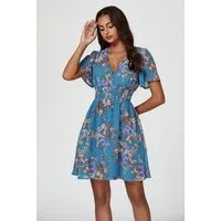 FS Collection Minikleid Damen Minikleid Sommerkleid Freizeitkleid Kurzkleid V-Ausschnitt (XS (EU:36 / UK:8) · S (EU:38 / UK:10) · M (EU:40 / UK:12) · L (EU:42 / UK:14) · XL (EU:44 / UK:16) Gesmokte Taille mit femininem Printdesign