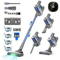 Teendow Akku-Hand-und Stielstaubsauger V10 PRO 2-in-1 Akku Staubsauger, 50KPa Akkustaubsauger, 300 W, mit Beutel, 60 Min Laufzeit, HEPA & LED, 4 HEPA-Filterpatronen