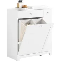 SoBuy Badkommode BZR214, Badschrank Wäscheschrank mit 2 Wäschekörben, Badezimmerschrank, Badmöbel mit Schublade, Wäschekörben, Ausziehfach, Hochschrank schmal