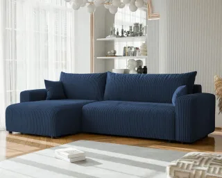 Ecksofa mit Schlaffunktion LUNA MAX in Stoff Poso Blau Ottomane Links
