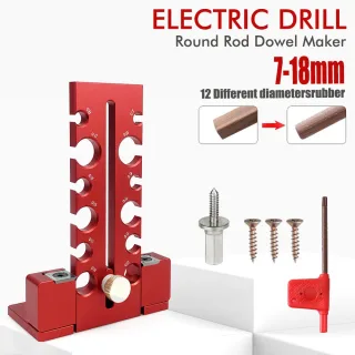 Woodworking Adjustable Dowel Maker Jig 7mm-18mm Carbide Blade Double-edged Cutting Aluminum Alloy Electric Drill Milling