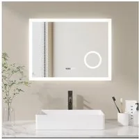 AQUALAVOS Badspiegel Badspiegel Antibeschlag Wandspiegel mit Beleuchtung und Touch-Schalter, 80x60x4,5 cm, mit Kaltweiß 6400K, Touch /Wandschalter, Digitaluhr