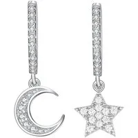 Lisandra Scott Ohrhänger-Set Creolen Mond & Stern Anhänger aus 925 Silber, Hängende Ohrringe Damen, Mit oder ohne Strass Steinen – himmlische Creolen aus 925er Silber