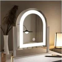 WDWRITTI Kosmetikspiegel mit licht LED Schminkspiegel multifunktional (Tischspiegel, Kalt/Neutral/Warmweiß, Dimmbar, Speicherfunktion), 360°Drehbar, mit Netzadapter