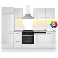 Vicco Küchenzeile Optima, Weiß/Weiß, 270 cm ohne Arbeitsplatte mit LED-Leisten
