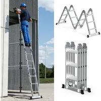 Clanmacy Teleskopleiter Aluminium-Gelenkleiter 4x3 Stufen, klappbare Mehrzweckleiter