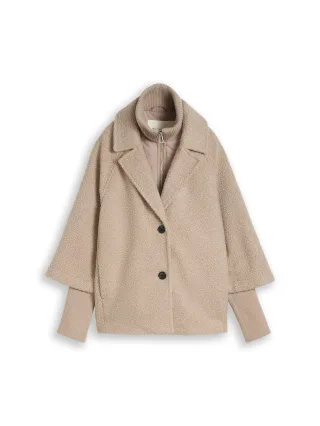Tom Tailor - Cosy Cape Jacke im 2-in-1-Look soft taupe grey boucle - Gr. - XL