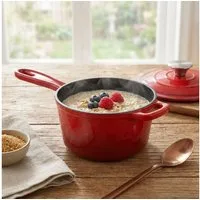 Casativo Kasserolle Gusseisen Stielkasserolle mit Deckel Rot, Ø 17cm, 1,6 L, Saucentopf für alle Herdarten & Induktion