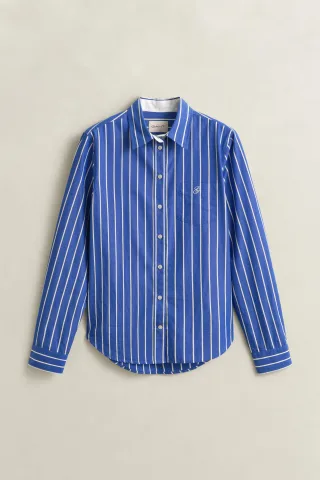 GANT - Regular Fit Classic Popeline Bluse mit Streifen royal blue - Gr. - 42