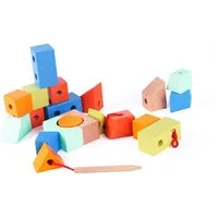 Classic World Fädelkette Formen Fädelspiel 20 bunte Holzklötze ab 18 Monaten Spielbauklötze