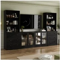 VOWNER TV-Schrank mit Bücherregalen für Fernseher bis zu 70 Zoll, 280 cm TV-Ständer (4-St) Wohnzimmer-Fernsehschrank mit gehärteten Glastüren und Einlegeböden