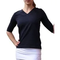 ESPARTO Yogatop Damen-Shirt Sundar in Bio-Baumwolle lang geschnitten und leicht geschlitzt, 2/3 Ärmel