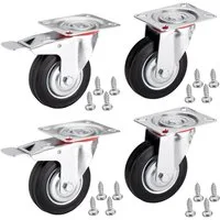 SO-TECH® Schwerlastrolle 4er Set Transportrollen RED, 75 - 100 mm, inkl. Schrauben, 2x Lenkrollen, 2x Lenkrollen mit Bremse Ø 75 mm bis 280 kg