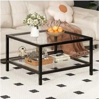 HOMSEE Couchtisch Moderner Glas-Wohnzimmertisch mit 2 Ablageebenen, 68x68x40 cm (1-St), Beistelltisch aus gehärtetem Glas & Metallgerüst für Wohnzimmer