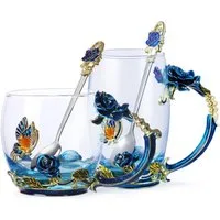 little dove Teeglas Teetasse aus Glas Teetasse Kaffeetassen mit Blumengriff und Löffel