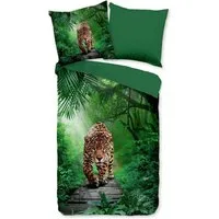 JACK Bettwäsche 135x200cm Amazonas Dschungel Jaguar, Microfaser, 2 teilig, in erfrischendem Grün