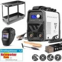 STAHLWERK Inverterschweißgerät Elektroden-Schweißgerät ARC 160 MD- DC Vollausstattung Gerätewagen, 30 - 160 A, Packung}, 6-tlg., Vollausstattung, Lift-TIG Inverter mit 160 Ampere, IGBT Technologie und Single-Board