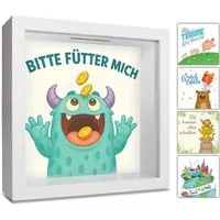 GLÜCKSWOLKE Spardose mit 9 Motive zur Auswahl, (Wunscherfüller, Dream Big, Lebensbaum, Travel, Hochzeit, Sparschwein, Mäuse, Monster, Dschungel, Kinder), Geldgeschenke Verpackung für Geburtstag I Sparbüchse Junge & Mädchen