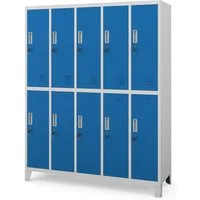 Jan Nowak Mehrzweckschrank Metall Kleiderspind 136 cm BARTEK 10 Fächer abschließbar Stahl (Stahl pulverbeschichtet PZH-zertifiziert) Garderobenschrank Schloss je Fach hoch robust 12 Farben PZH