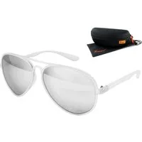 Rennec Sonnenbrille Pilotenbrille Herren Damen aus Kunststoff Leicht und Flexibel Gläser Verspiegelt, Gestell Transparent, inkl. Hardcase
