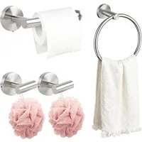 BlingBin Badaccessoire-Set Edelstahl 4 tlg Handtuchhalter mit Toilettenpapierhalter und 2 Haken, 4er Set, 4 tlg., 4, Wandmontage,stabiles Badezimmerzubehör für Zuhause oder Küche, Silber