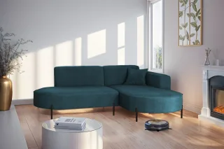 Ecksofa Designersofa VALENCIA XS in Stoff Noel Blau Ottomane Rechts